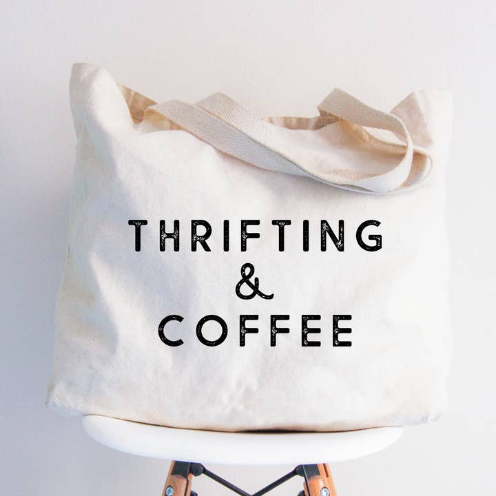 Thrifting & Coffee Tote Bag 2 SIZES for wholesale by Love You a Latte Shop