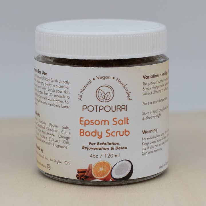Gommage au sel, orange et cannelle d'Epsom pour la vente par Potpourri All Natural Inc.