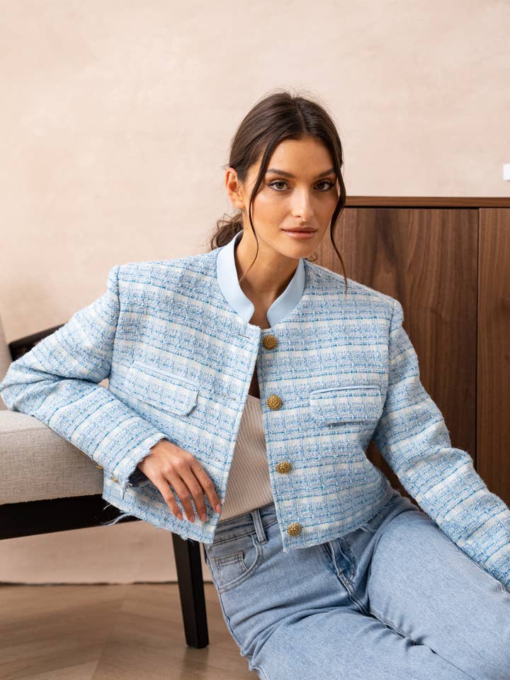 Unstructured tweed cropped blazer jacket for wholesale by Attentif Paris