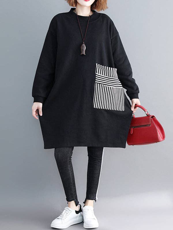 BLACK Casual Pocket Long Sweatshirt Short Dress for wholesale on Faire1