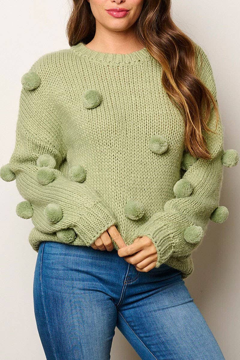 ROUSSEAU - Wholesale Knit Sweater - Women's - POM POM'S DETAILED PULLOVER SWEATER10