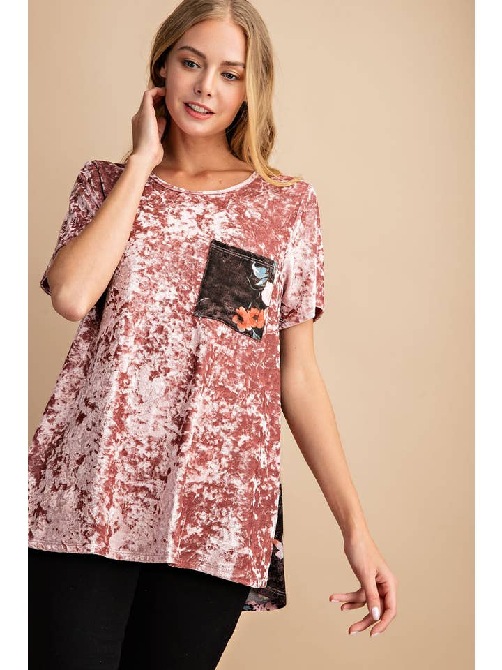 FSL Apparel - Wholesale Tunic - Women's - 3943FA - SOFT SHINING BRUSHED VELVET WITH FLORAL PRINTED CON7