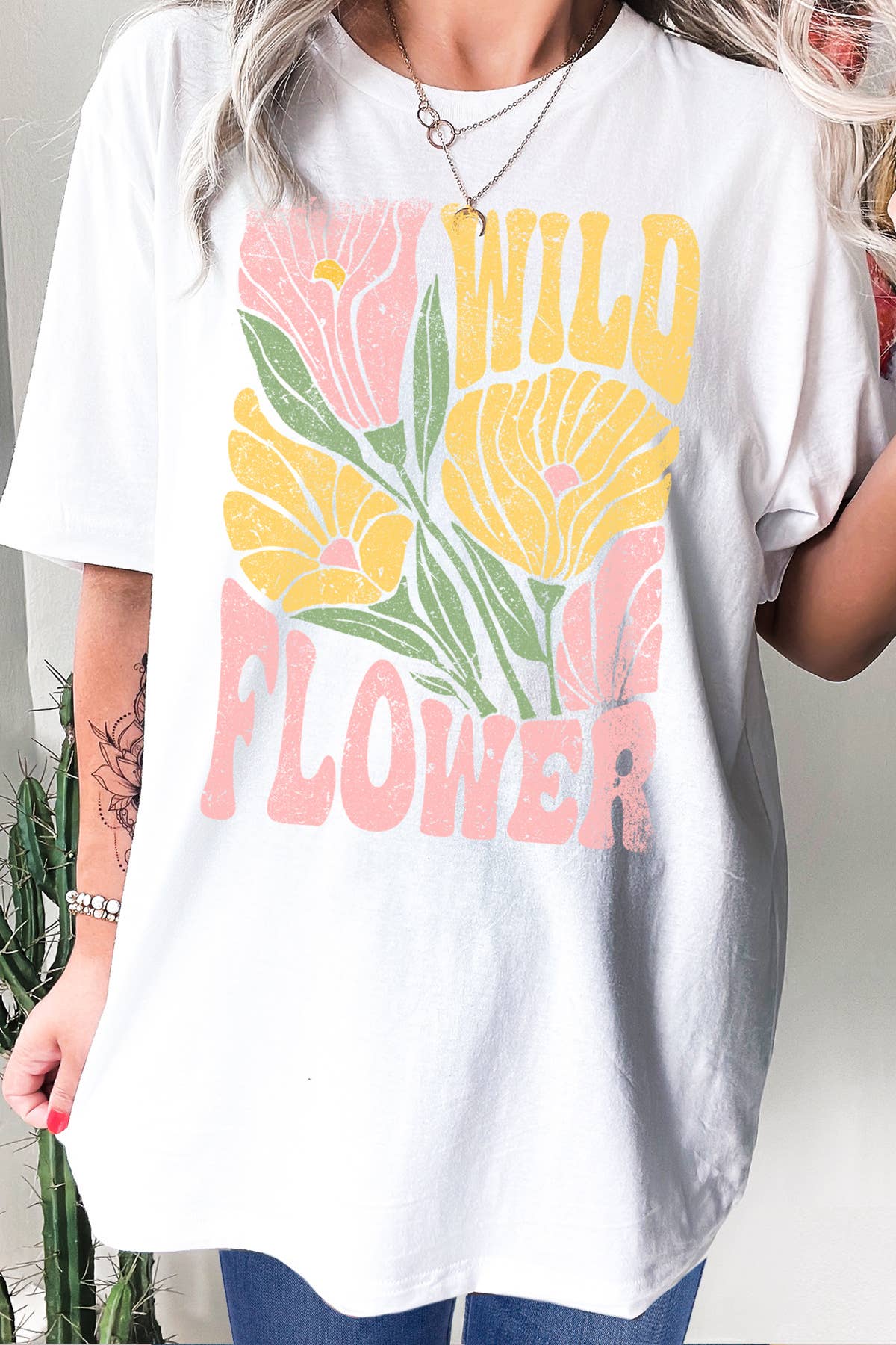 BouTeeQue Closet - Wholesale T-shirt met print - Dames - BT1031 OT Uniseks oversized - Wild Flower4