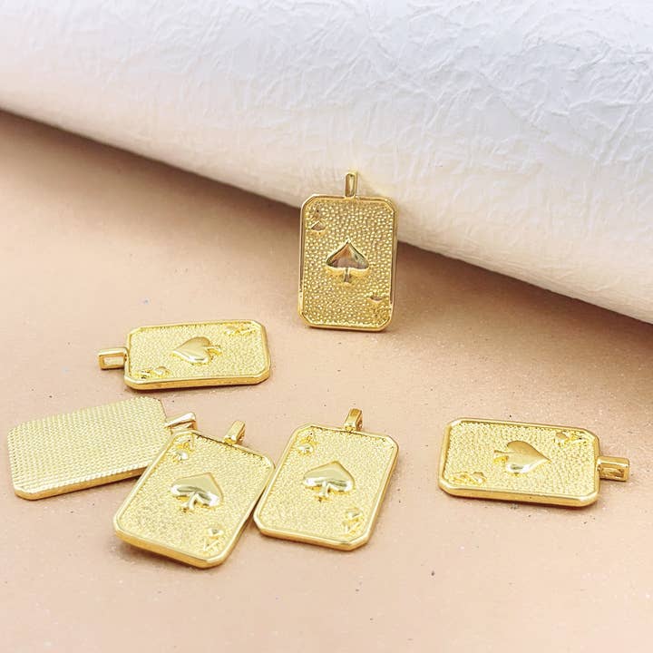 Beads Creation - Wholesale Individual Charm/Pendant - Gold Filled Ace of Heart Card Tag Charm, CP12811