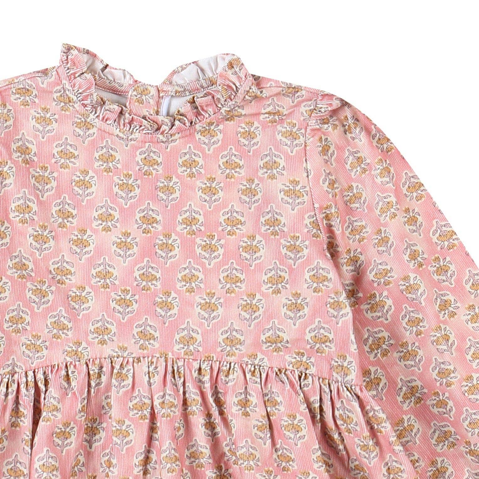 ToTo Heros – Vestido - Crianças por atacado – Vestido rosa com decote com babados com estampa floral3