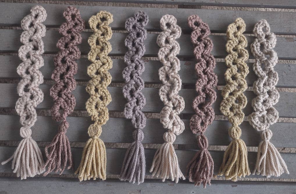 Clover Garden Crafts - Wholesale Bookmark - Rustic Boho Crochet Tassel Bookmarks in Neutral Brown Tones0