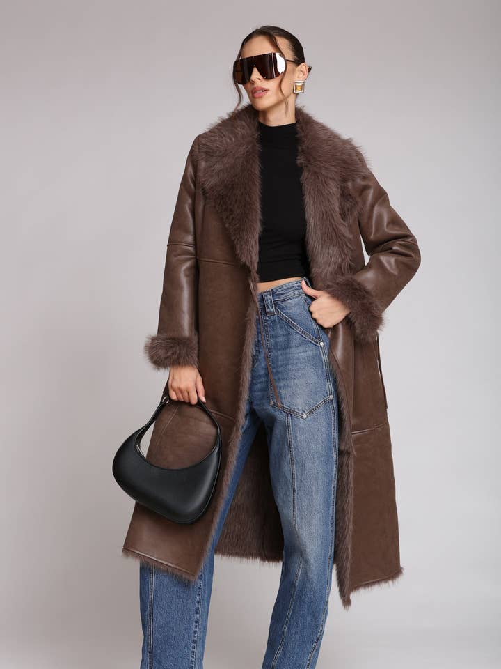 Faux Shearling Midi Wrap Coat for wholesale by Avec Les Filles