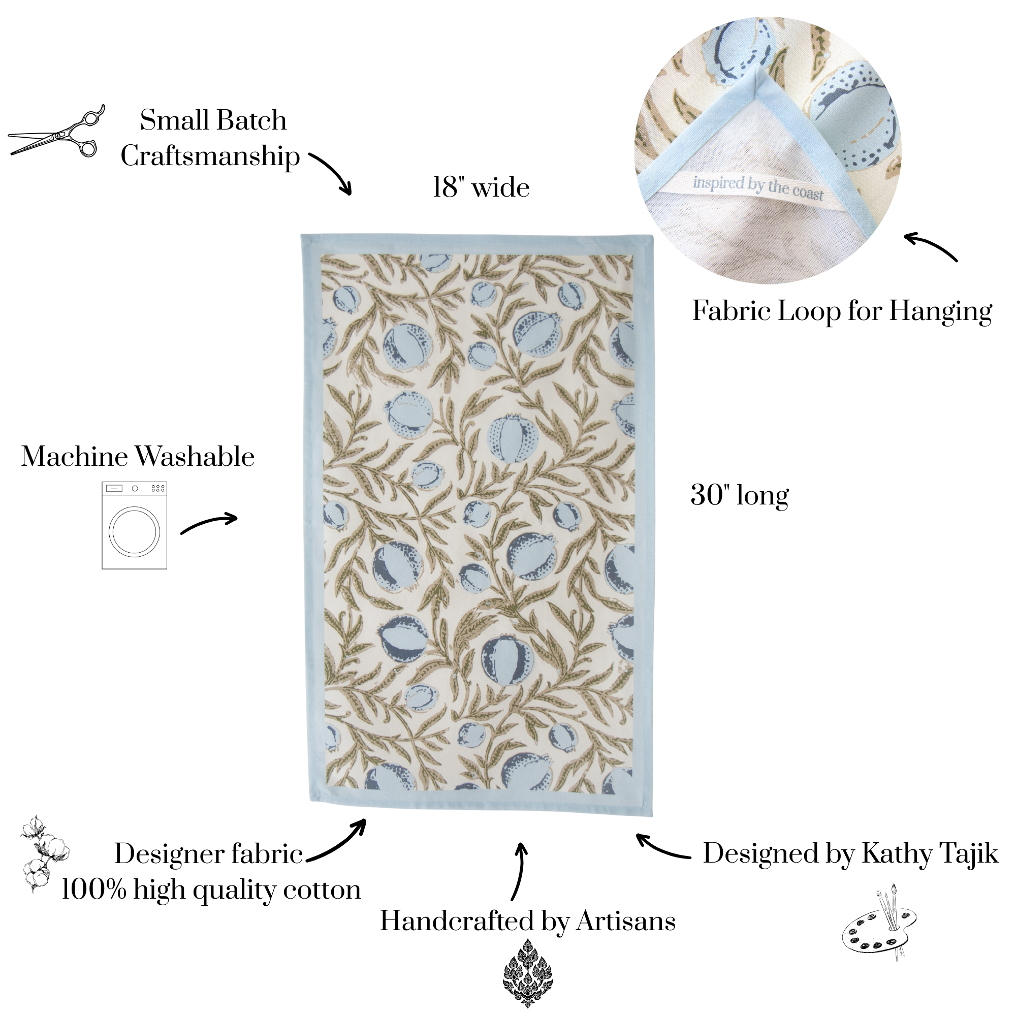 Tajik  Home  LLC - Wholesale Tea Towel - Block Print Tea Towel – Decorative Coastal & Grandmillenial7