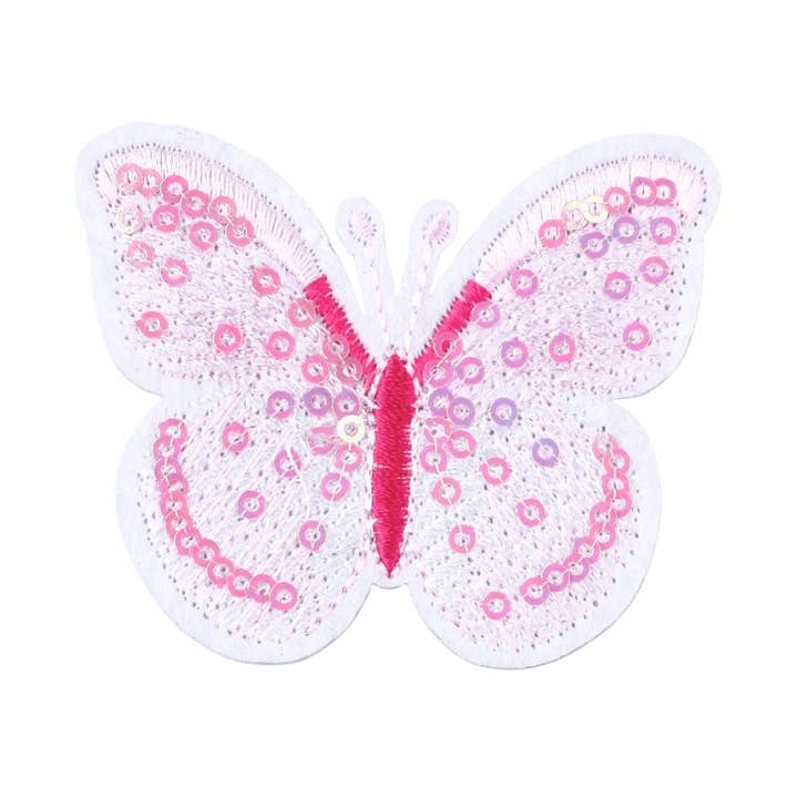 White Butterfly Paillette Patch for wholesale by The Charm Bar Company