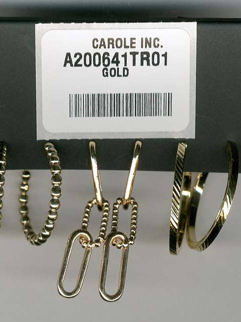 Trio Gold Tone Hoop and Paperclip Earring Pack for wholesale by Carole Inc.