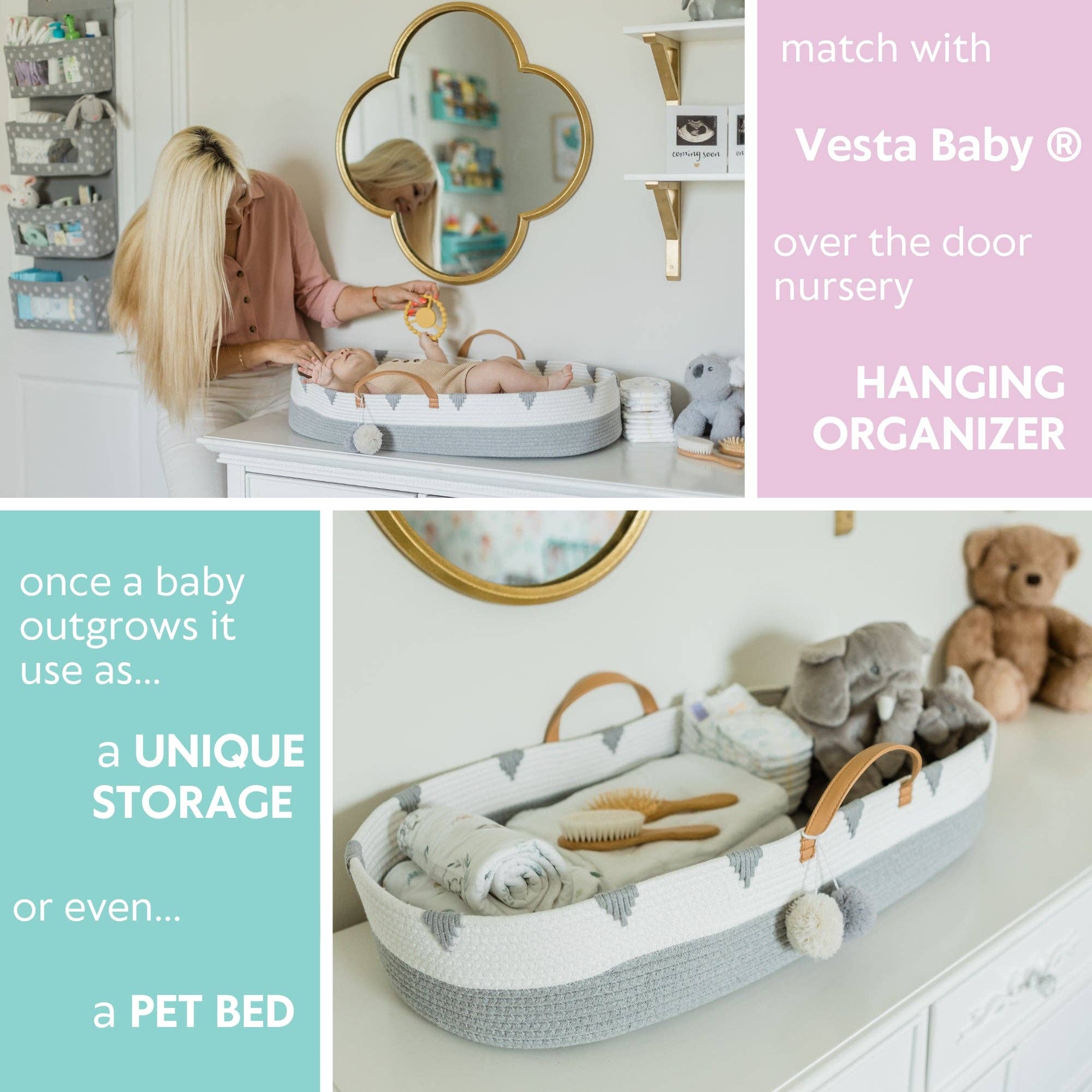 Vesta Baby - Wholesale Changing Basket - Baby - Baby Changing Basket Cotton Rope Portable Newborn Mat - Grey8