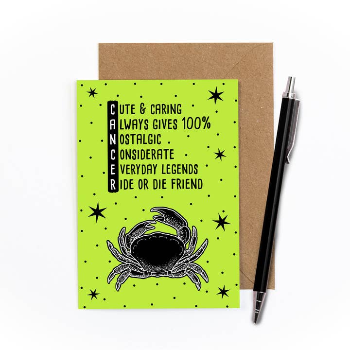 Cancer Zodiac Greetings Card for wholesale by Amy Illustrates