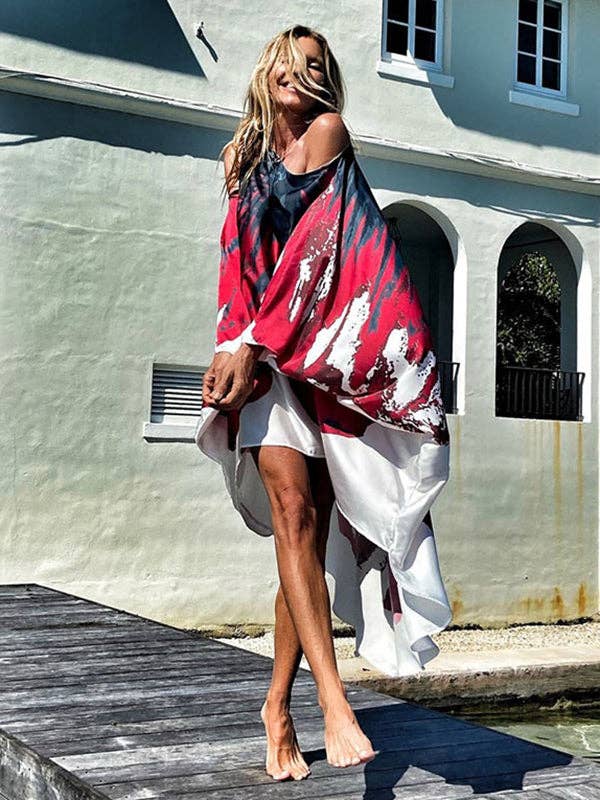 StyleGalX – wholesale Klänning - Dam – Lös bläcktryck med kall axel hög-låg lång klänning4