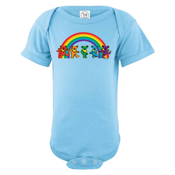 Grateful Dead Rainbow Bears Baby korte mouw uit één stuk voor wholesale door Little Hippie LLC
