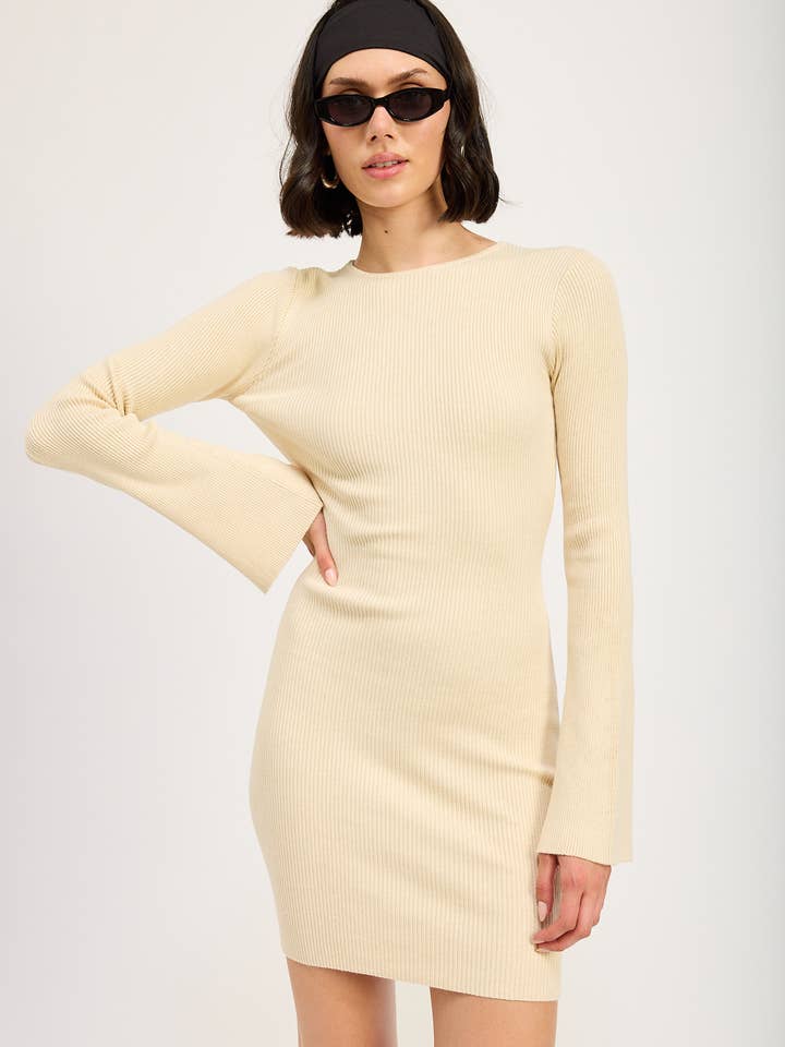 LONG SLEEVE MINI DRESS WITH BACK CUTOUT for wholesale by Emory Park