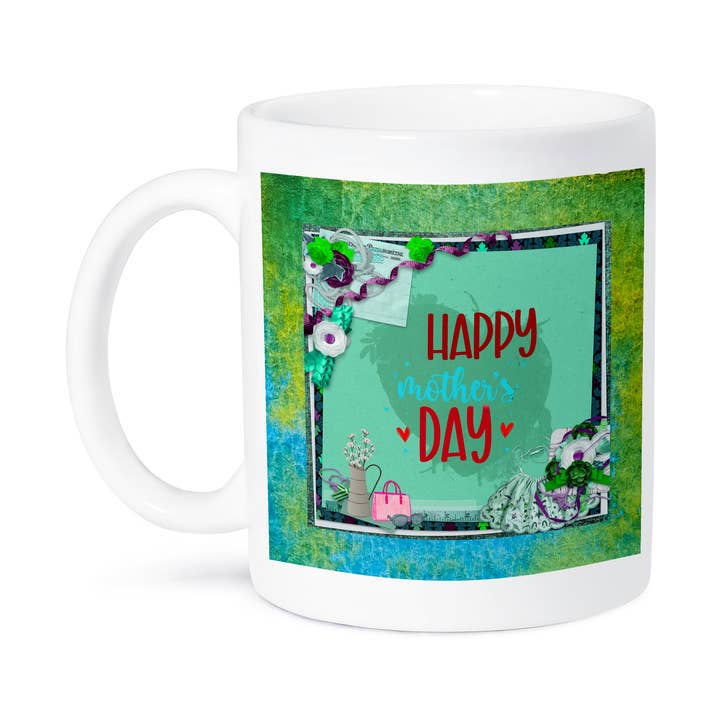 3dRose - Vente Tasse à café - 3dRose, Image de la fête des mères, tablier en dentelle, fleurs, sac à main, cadre en ruban, aqua, tasse8