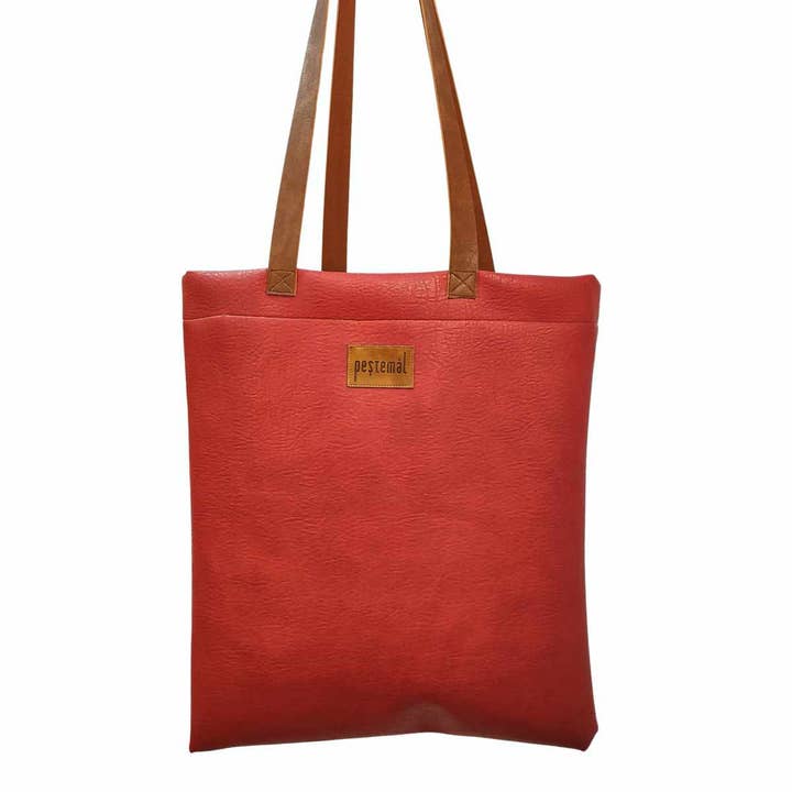 Red Vegan Leather Tote Bag for wholesale by Pestemal