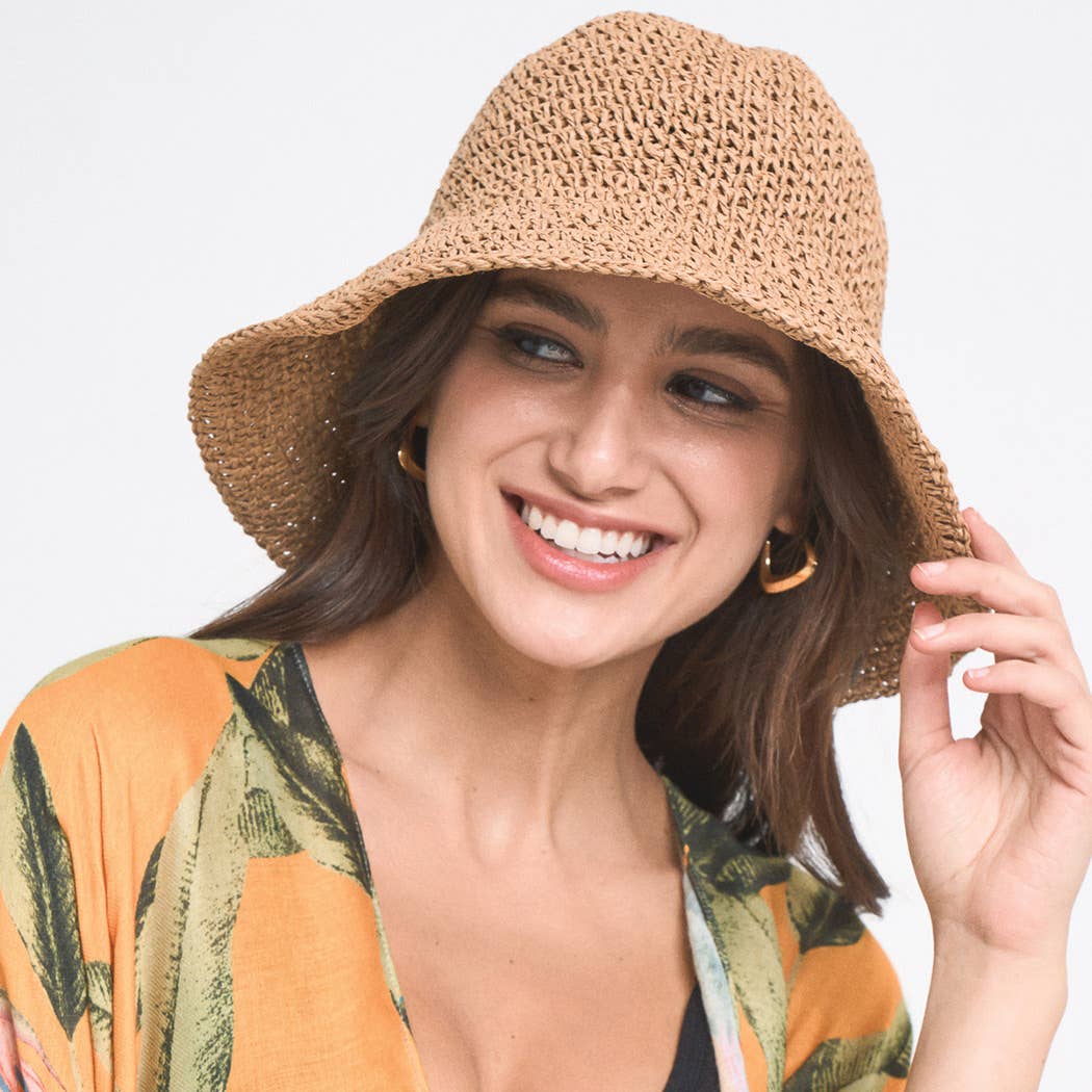 Fashion City - Wholesale Bucket Hat - Women's - Solid Colored Straw Bucket Hat18