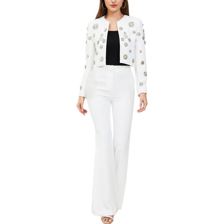 Margot White Crystal Blazer & Pant Two Piece Set for wholesale by ALLARA