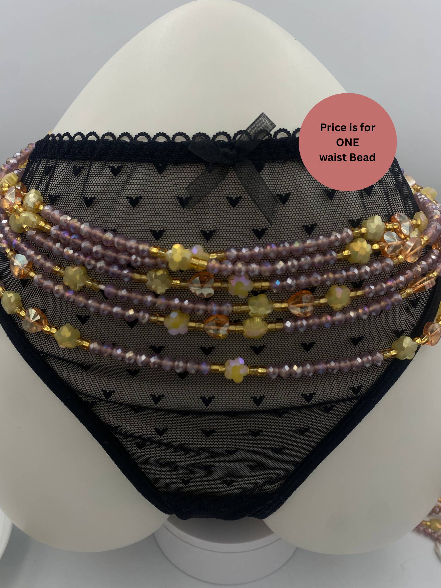 MaddieMayShop - Wholesale Beaded/Pearl Necklace - Esther Crystal Waist Beads β Handmade African Waist Beads, Purple & Gold Beaded Jewelry, Tie-On Body Jewelry for Women Tie on Waist Bead 45β- 50β