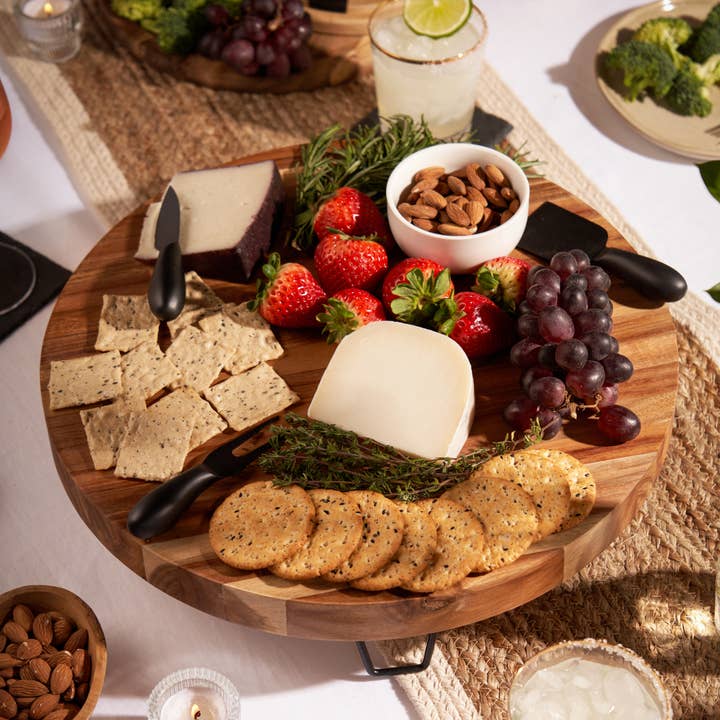 Twine - Wholesale Cheese Board - 16" Metal Footed Acacia Cheese Board & Knives Set - Set of 3