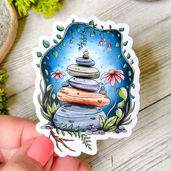 Autocollant de Pierres Empilées | Vinyle Brillant Résistant aux Intempéries pour la vente par The Swimming Owl