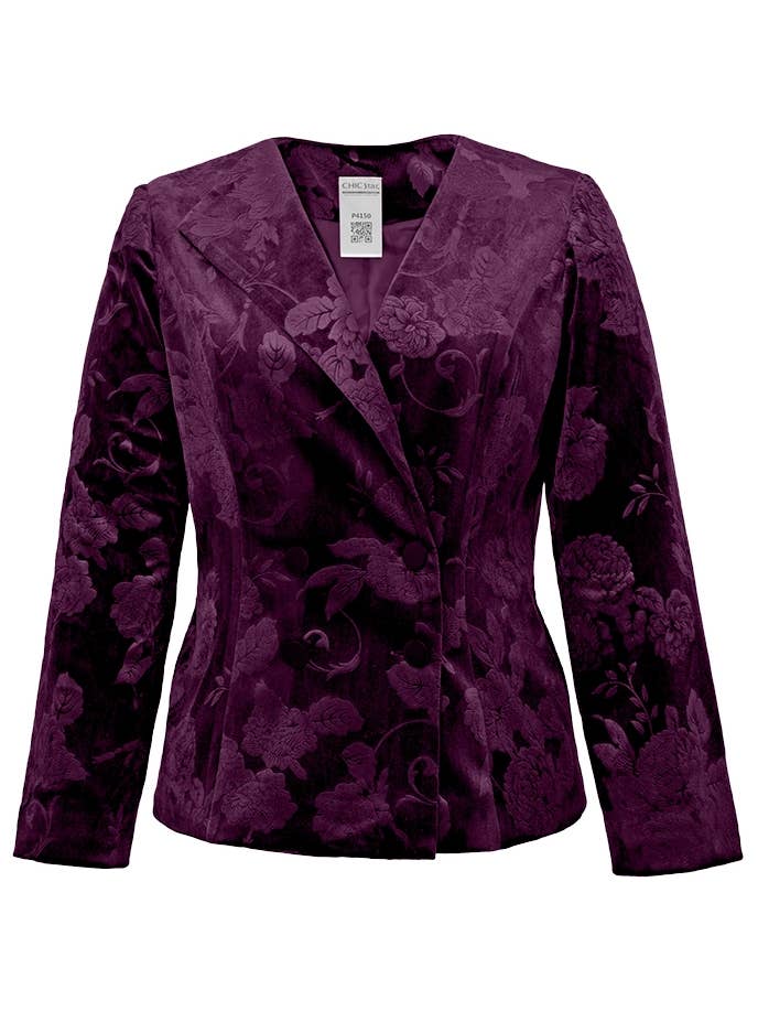 Blazer en velours fleuri grande taille Chic Star en violet 030824 pour la vente par CHIC STAR