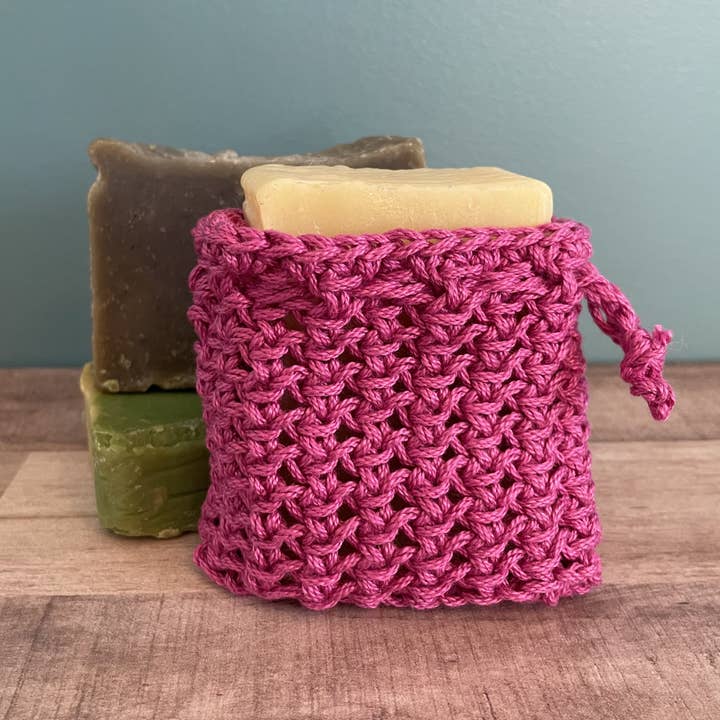 Rose Mercerized Cotton Crochet Handmade Soap Saver Soap Sack for wholesale by QuietJoy