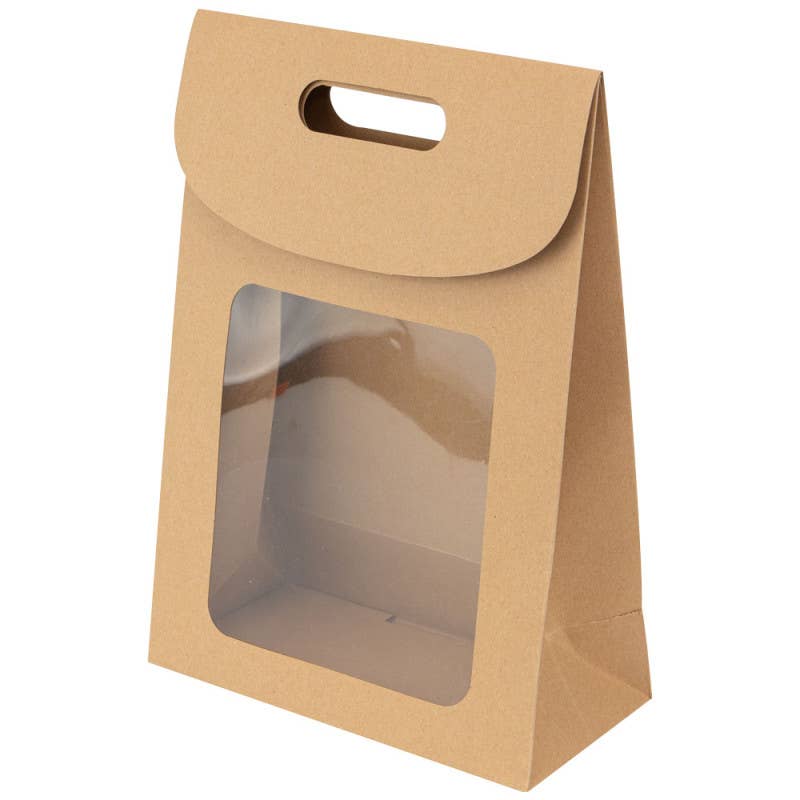 Marrón Bolsa de Regalo de Cartón Kraft + Ventana 19x9x27cm de venta al por mayor en Faire2