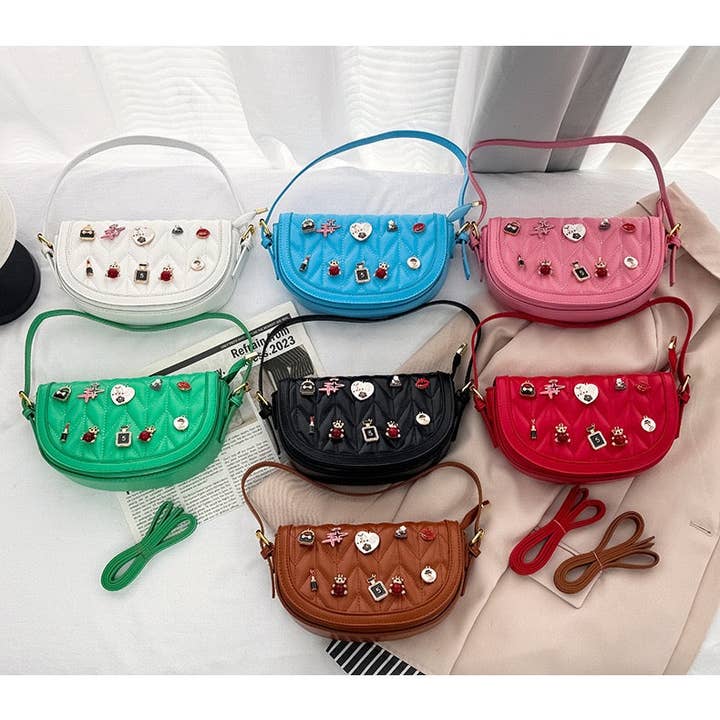 MB Fashion Wholesale - Wholesale Crossbody Bag - Women's - Every Fashion Charm Saddle Crossbody Bag – Quilted PU Leather with Cute Charms 27713