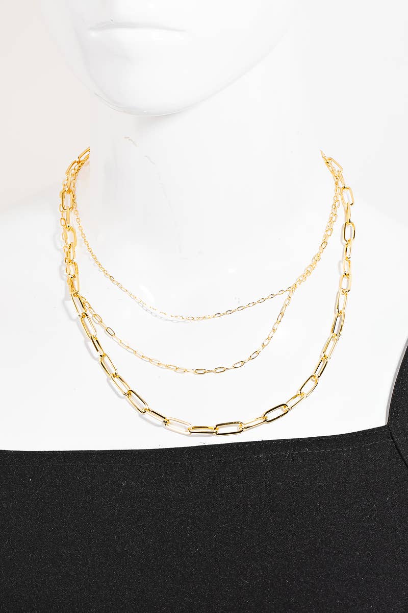 The Looks by Fame Accessories – wholesale Link & chain necklace – Triple Oval Chain Link Necklace3
