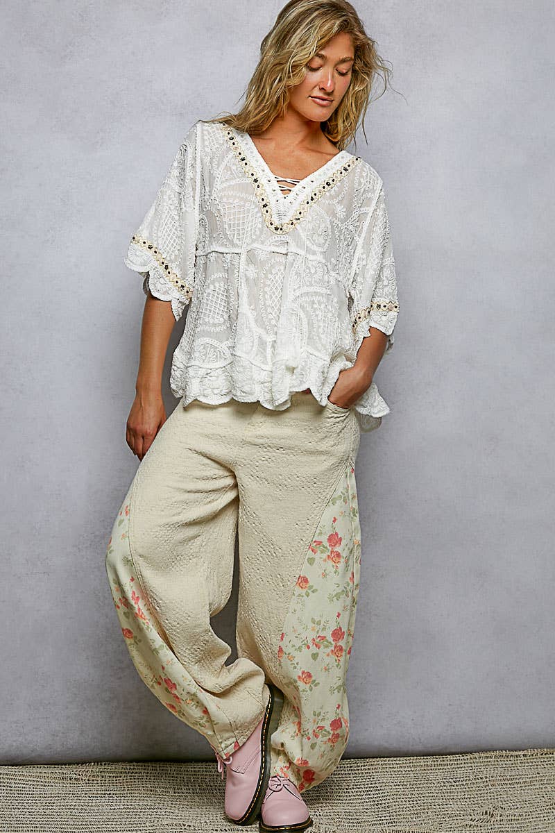 Pol Clothing - Wholesale Blouse - Women's - Short Sleeve Adjustable Drawstring Crochet V Neck Top9