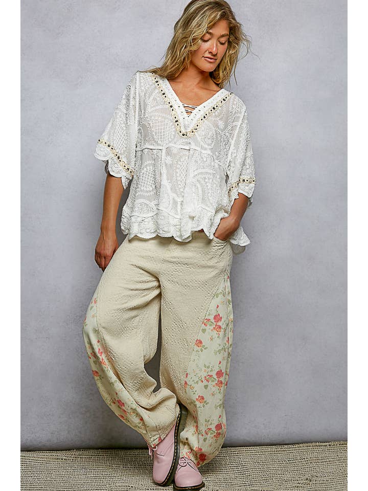 Pol Clothing - Wholesale Blouse - Women's - Short Sleeve Adjustable Drawstring Crochet V Neck Top9