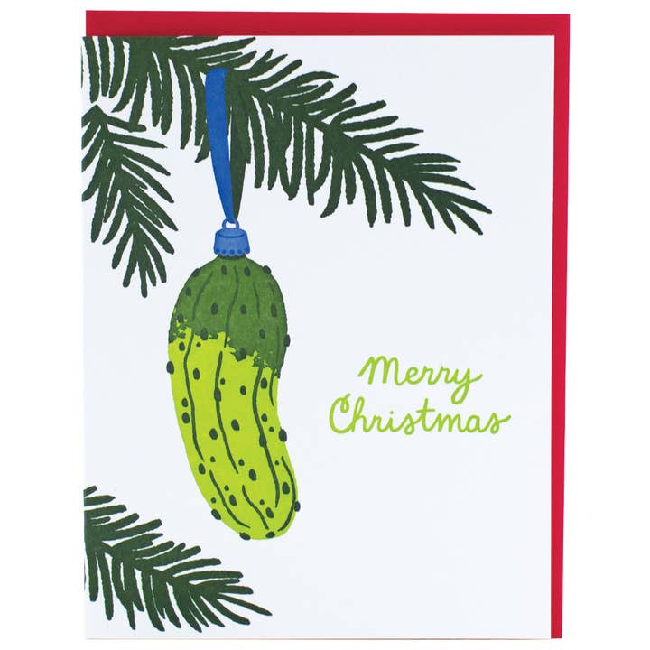 Pickle Ornament Christmas Card for wholesale by Smudge Ink