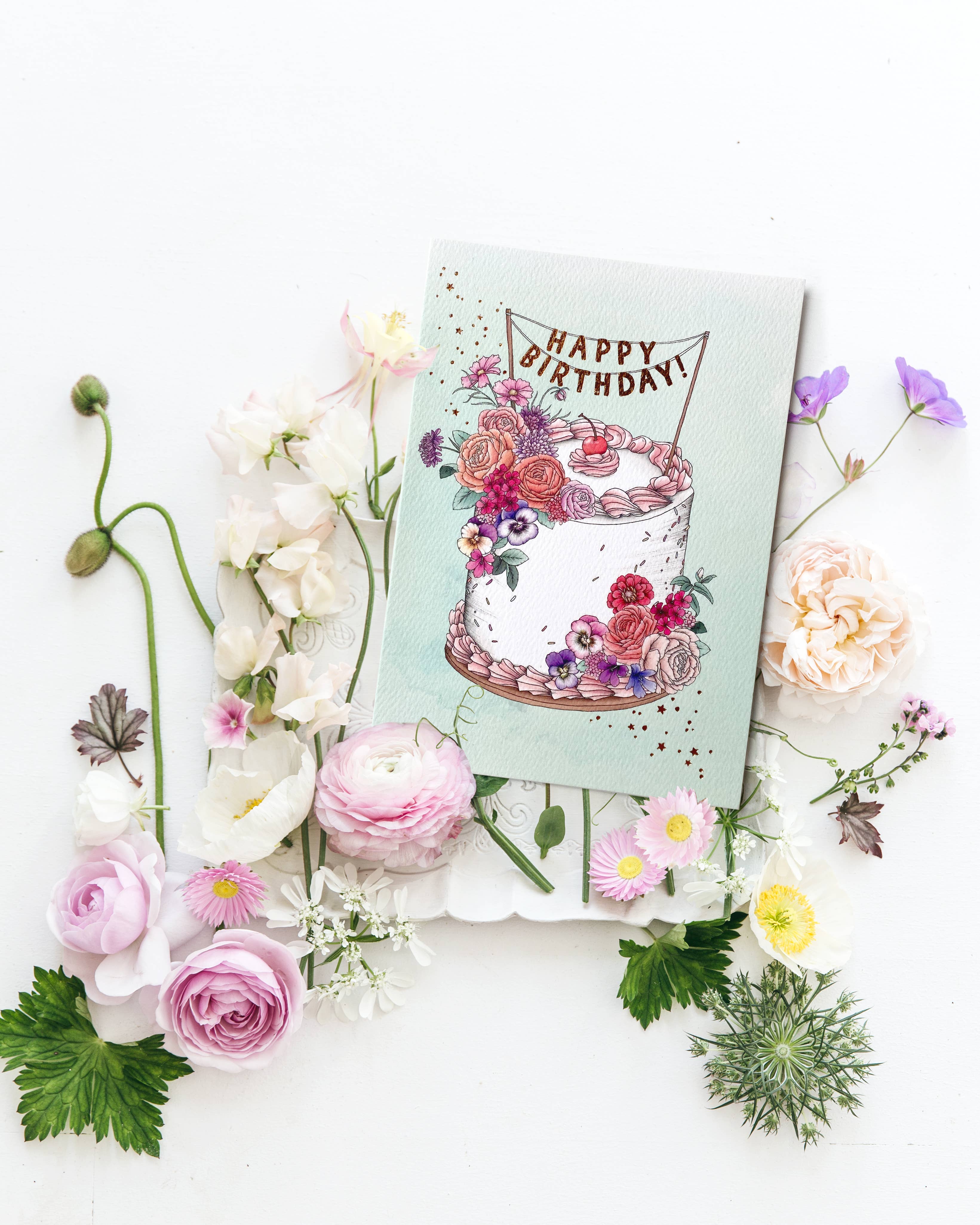 Typoflora - Wholesale Birthday Card - Floral Birthday Cake Card1