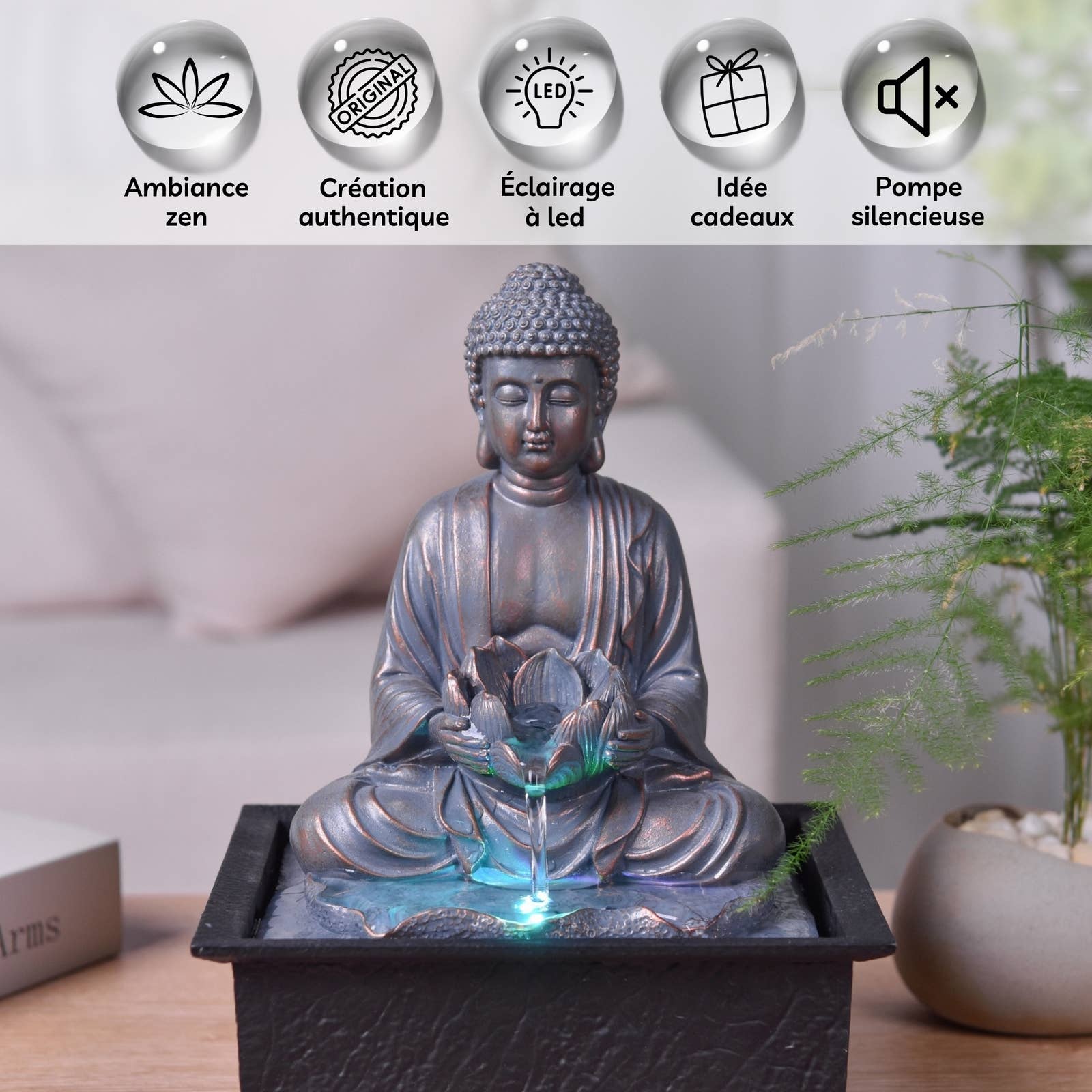 Zen'Arôme - Wholesale Tafelbladdecoratie - Buddha Sutra decoratieve fontein met LED-verlichting2