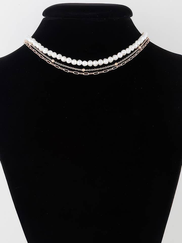 Triple Pearl Chain Necklace for wholesale by CC Wholesale Clothing