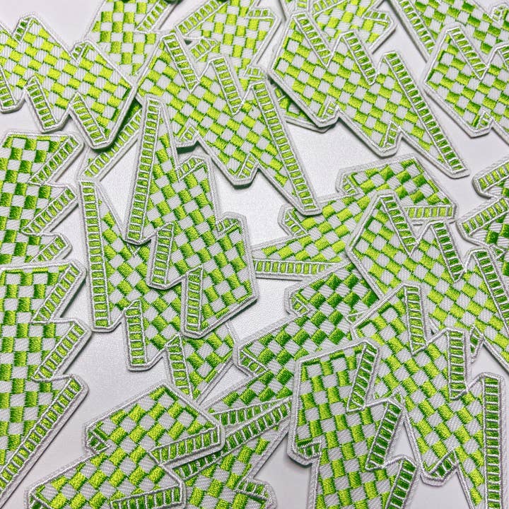2.5” Checkered Lightning - GREEN & WHITE - Embroidered Hat Patch for wholesale by TEELUX