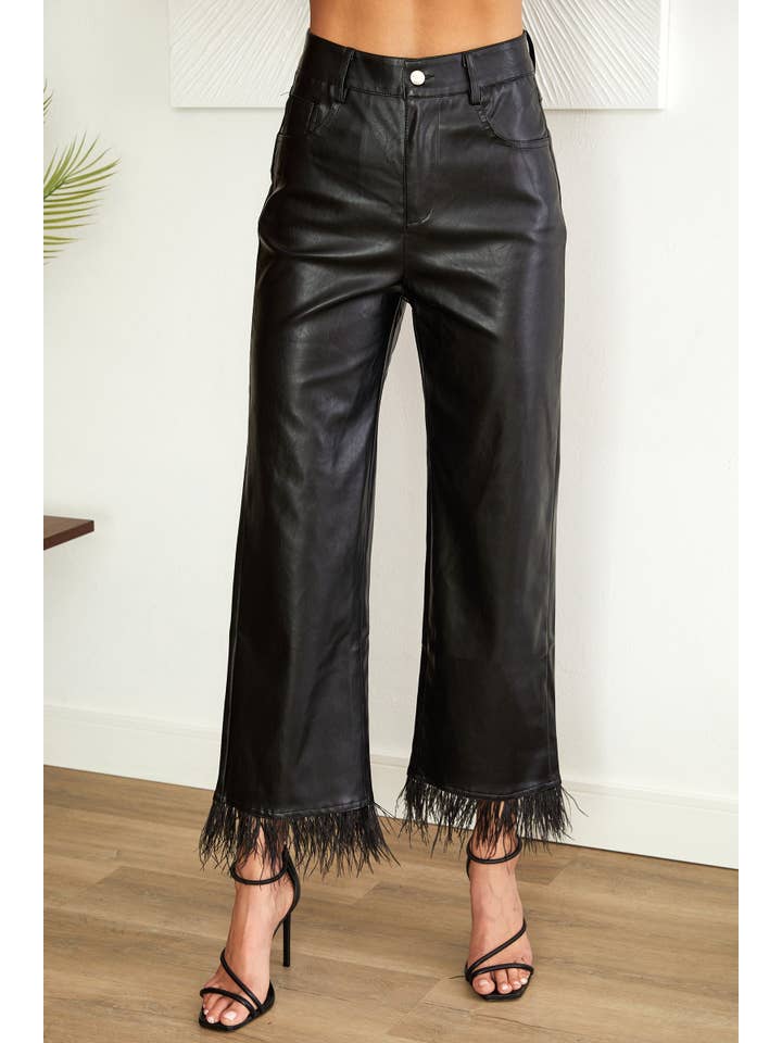 VENTI6 - Wholesale Pants - Women's - PU FEATHER HEM PANTS POCKETS (80136-PU)9