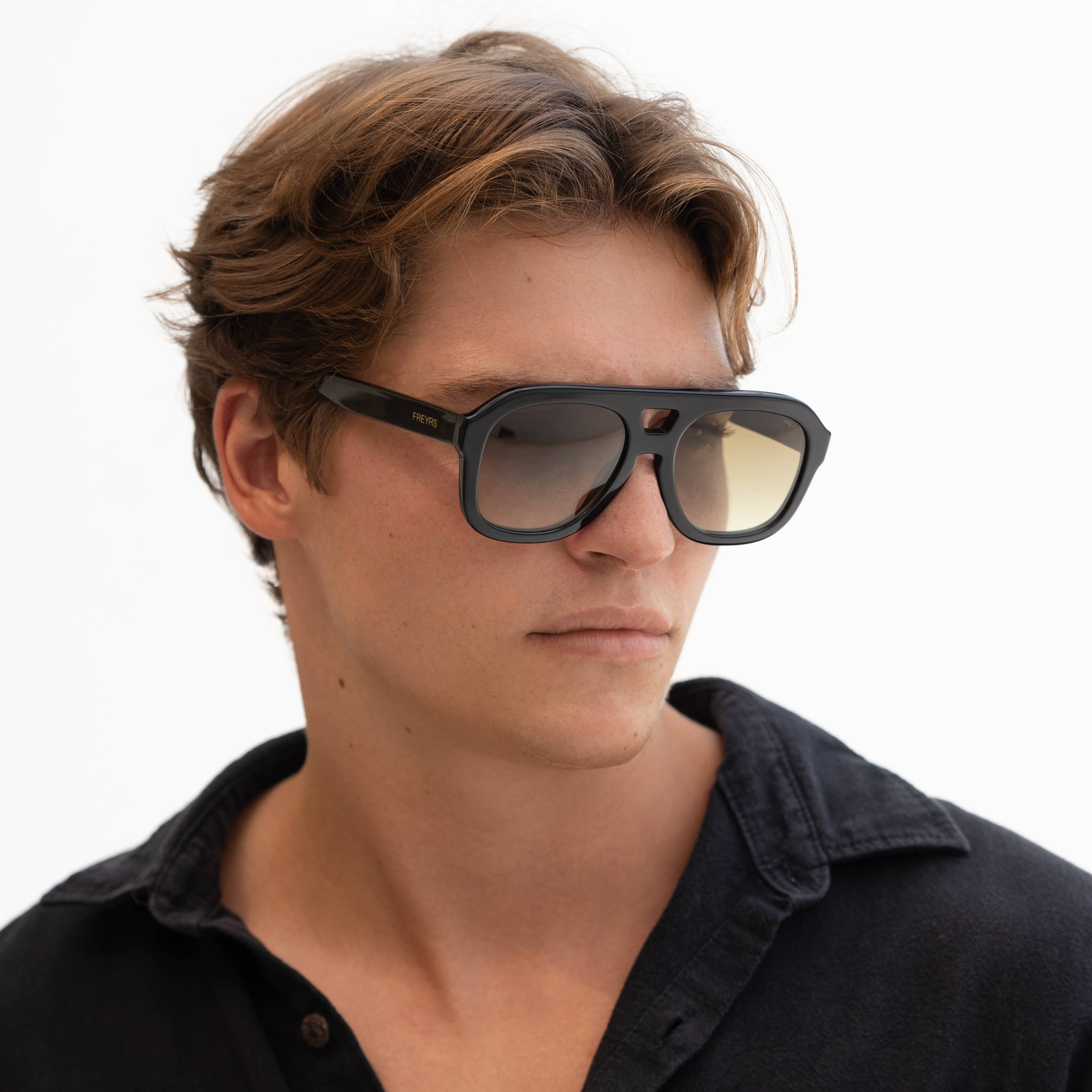 Black Voyager Acetate Oversized Mens Aviator Sunglasses for wholesale on Faire1