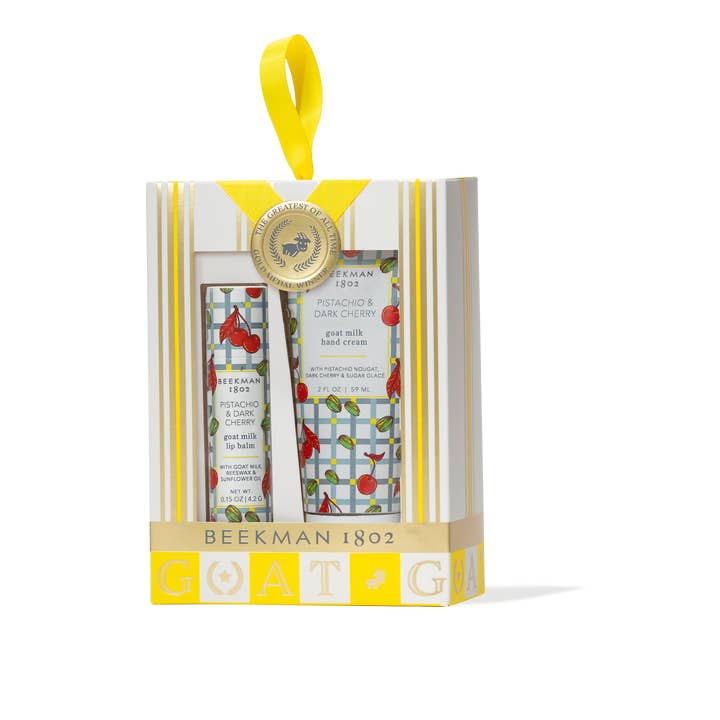 Pistachio & Dark Cherry Lip & Hand Cream Gift Set for wholesale by Beekman 1802