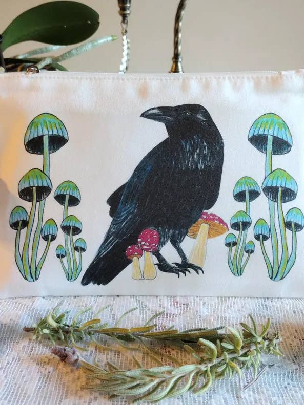 Raven of the Mushroom Forest zippered pouch
for wholesale by Tarasance