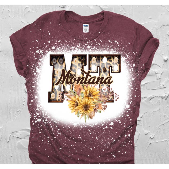 T-shirt con grafica Montana su Heather Burgundy per la vendita all'ingrosso da parte di Ink'd Worx by Design