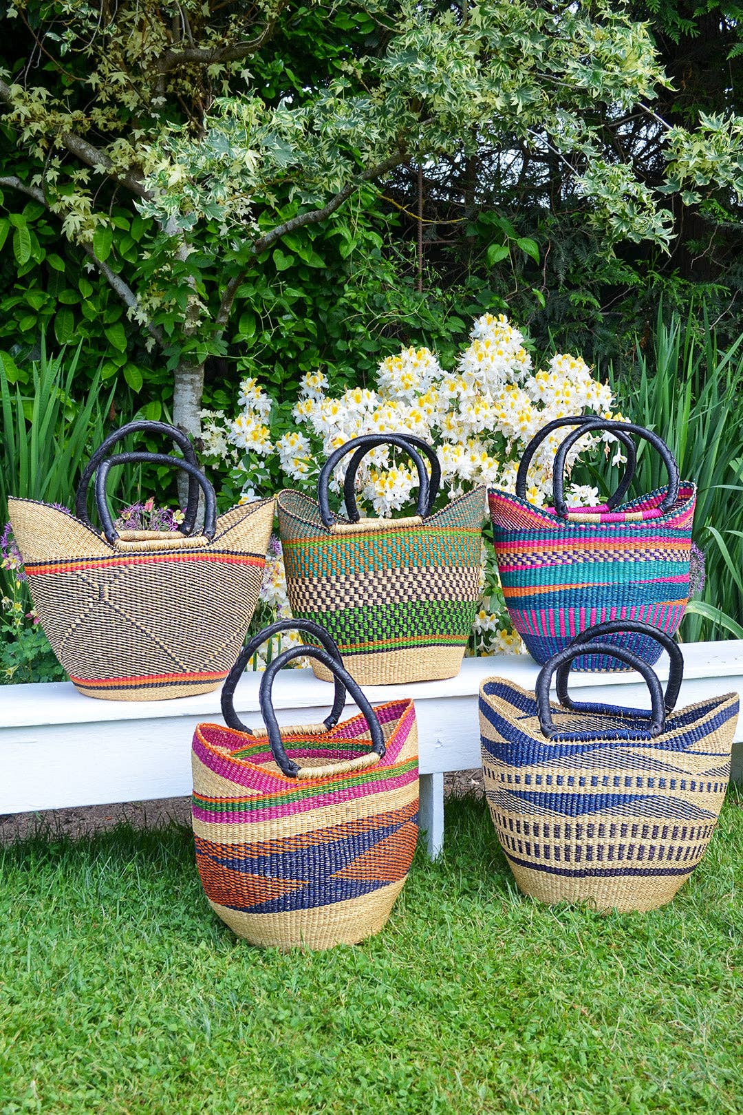 African Modern - Wholesale Basket - Assorted Ghanaian Wing Shopper with Leather Handles1