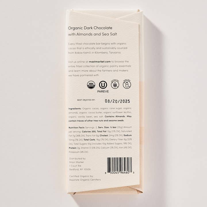 Mast - Wholesale Chocolate Bar - Organic Dark Chocolate with Almonds and Sea Salt2