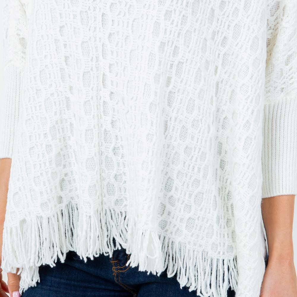 Sensibling Corp. - Wholesale Poncho - Women's - Boho Fringe Hem Crochet Knit Poncho9