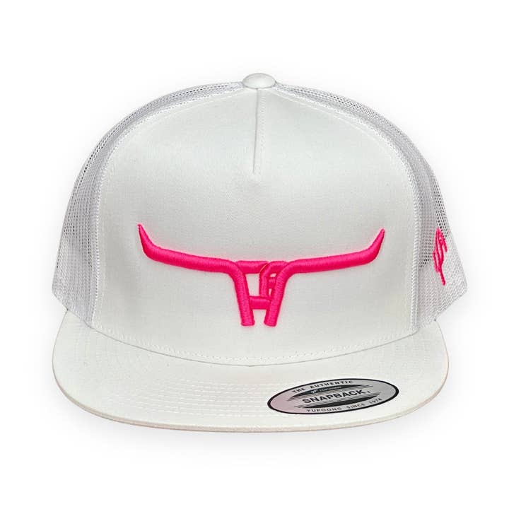 CA Longhorn Pink Puff White Mesh Snapback Cap 2024 for wholesale by Cactus Alley Hat Co.