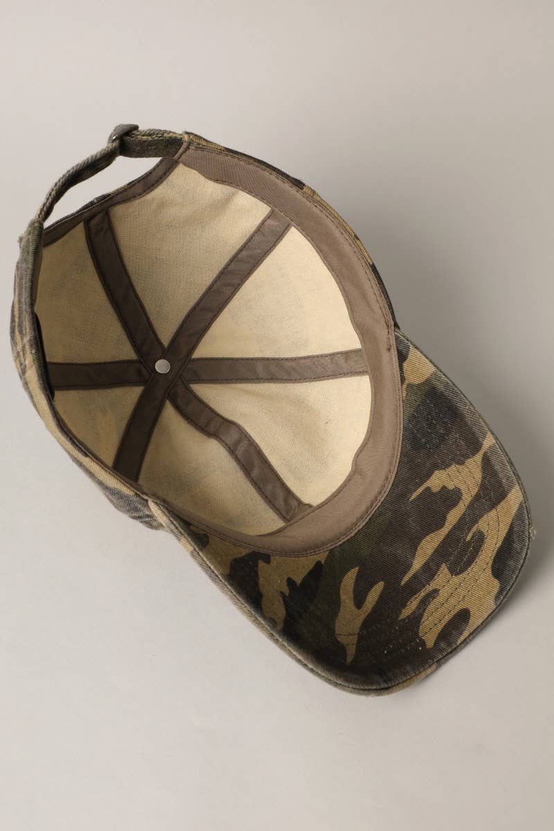 OLIVE Camouflage Distressed Cotton Baseball Cap Hat for wholesale on Faire6