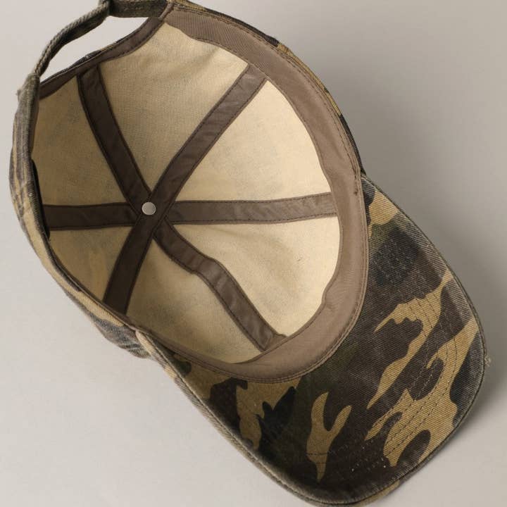 OLIVE Camouflage Distressed Cotton Baseball Cap Hat for wholesale on Faire6