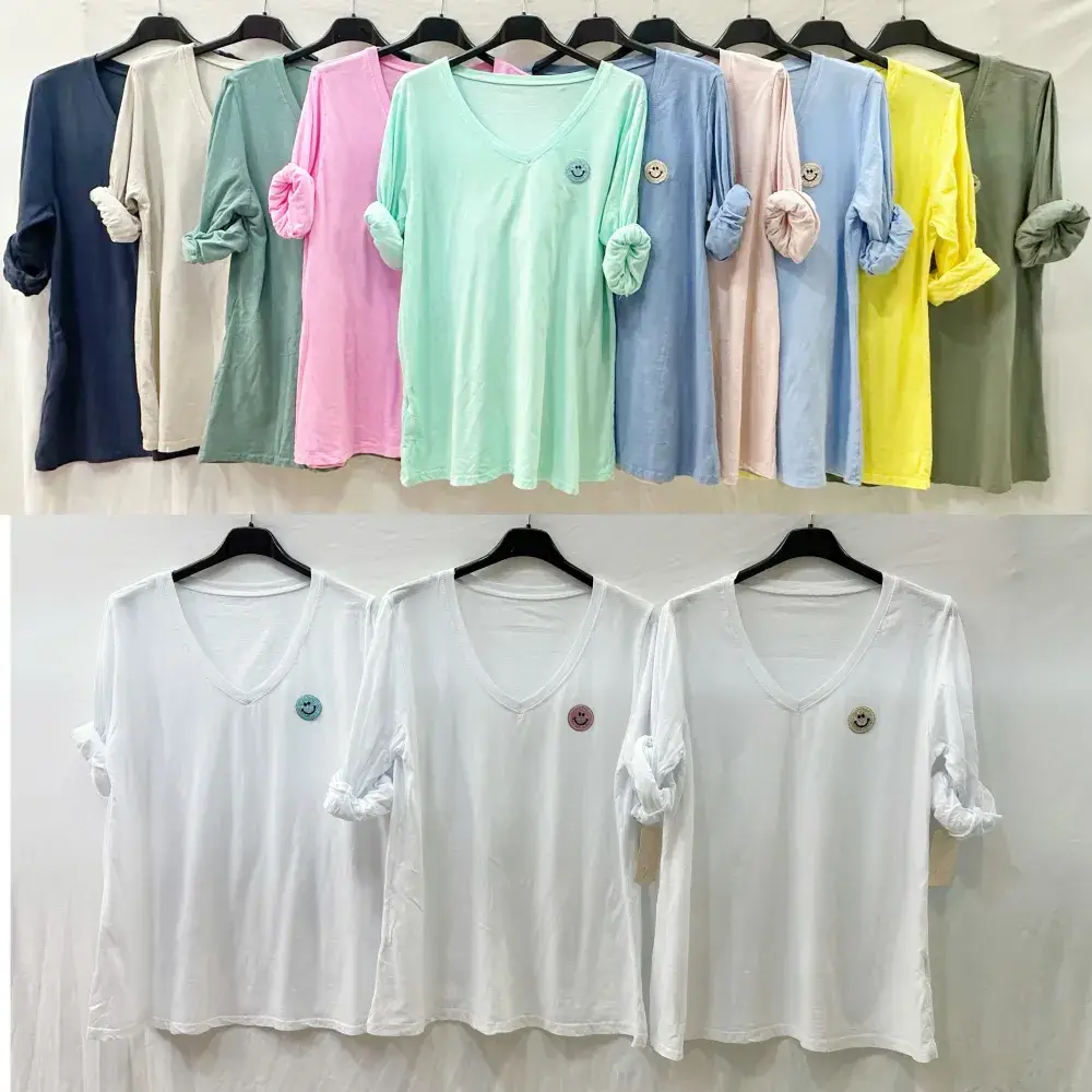 Mimi & Gogo - Vendita all'ingrosso Maglietta - Donna - T-shirt con smiley di paillettes, taglia unica 36-4212